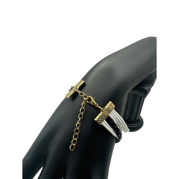 Nautical-Themed Braided Bracelet With Gold Anchor & Wheel Charm - Picture 3 of 6